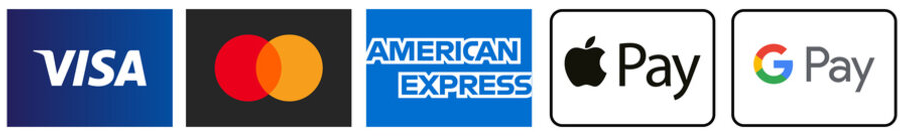 We accept Visa, Mastercard, American Express, Apple Pay and Google Pay